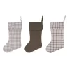 Transpac Fabric Neutral Ticking Stripe Stocking Set Of 3 Christmas Home Decorations Holiday Stockings Polyester