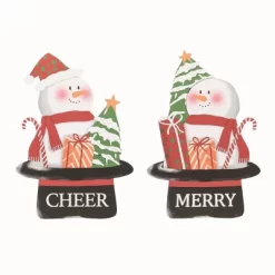 Transpac MDF Shaped Snowman Decor Set Of 2 Christmas Home Decorations For Festive Holiday Cheer