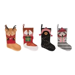 Transpac Fabric Woodland Christmas Critter Stocking Set Of 4 Holiday Decorations For Home Polyester Christmas Stockings