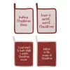Transpac Christmas Humor Pot Holder Set Of 4 Cotton Kitchen Textiles Holiday Home Decorations