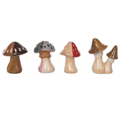 Transpac Set Of 4 Ceramic Mushroom Figurines Home Decor Spring Decorative Objects