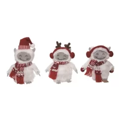 Transpac Small Plush Yeti Decor Set Of 3 Christmas Home Decorations Soft Polyester Holiday Accents