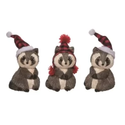Transpac Foam Playful Raccoon Decor Set Of 3 Christmas Home Decorations Polyester Decorative Objects