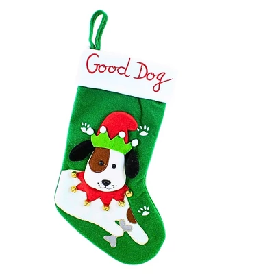 Transpac 14.5 Inch Good Dog Stocking Christmas Holiday Stocking , Bells Bone Treats Paw Prints (1PC) 3 Transpac 14.5 Inch Good Dog Stocking Christmas Holiday Stocking , Bells Bone Treats Paw Prints (1PC) - Image 3