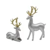 Transpac Set Of 2 Silver Resin Reindeer Figurines For Christmas Tabletop Decor Elegant Holiday Gifts Indoor Use