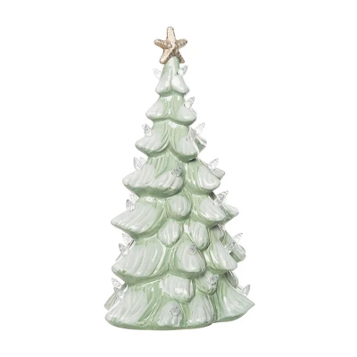 Transpac 13.75 Inch Green Holiday Coastal Tree Decorative Stoneware For Christmas Home Decor 2 Transpac 13.75 Inch Green Holiday Coastal Tree Decorative Stoneware For Christmas Home Decor - Image 2
