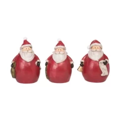 Transpac Resin Round Santa Figurine Set Of 3 Christmas Decorative Objects For Indoor Tabletop Holiday Decor