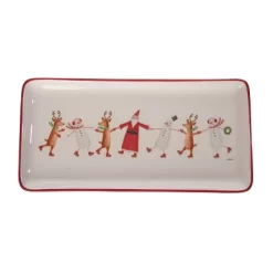 Transpac Dolomite Jolly Skaters Multicolor Ceramic Serving Platter For Christmas Tabletop Decor And Gift Giving