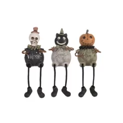 Transpac Halloween Skeleton Jack-O'-Lantern Cat Shelf Sitter A/3 - Decorative Objects For Spooky Home Decor