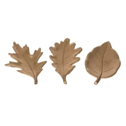 Transpac Metal Gold Leaf Decor Set Of 3 Elegant Sculptures For Fall Harvest Tabletop Decoration And Gift Giving