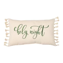 Transpac Polyester 14 In. Cream Christmas Embroidered Cozy Pillow