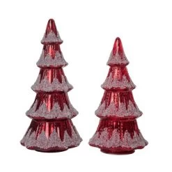 Transpac 14 In Red Glass Antique Style Christmas Tree Decor Set Of 2 Light Up Decorative Objects For Holiday Cheer