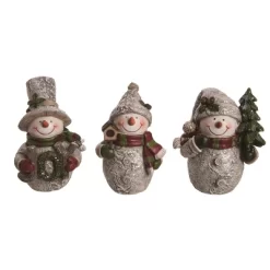 Transpac Small Resin Birch Snowman Figurine Set Of 3 Christmas Home Decorations For Festive Decor