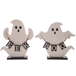 Transpac Plywood Ghost Figurines With Banner Set Of 2 Halloween Indoor Decor Multicolored Tabletop Gifts Easy Care