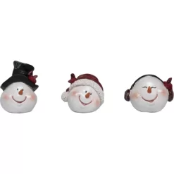 Transpac Small Resin Merry Snowman Head Figurine Set Of 3 Christmas Home Decorations For Festive Decor