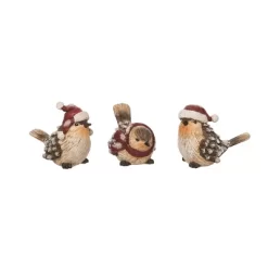 Transpac Snowy Pinecone Bird Set Of 3 Decorative Figurines For Christmas Multicolor Indoor Tabletop Decoration Gift