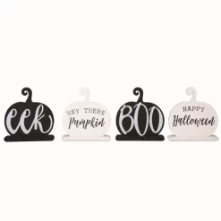 Transpac MDF Black And White Pumpkin Decor Set Of 4 Halloween Home Decorations For Festive Fall Decor