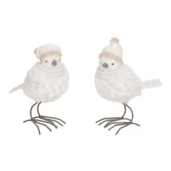 Transpac Large Resin Fuzzy Bird Figurines Set Of 2 Decorative Christmas Tabletop And Mantel Decor Indoor Gift