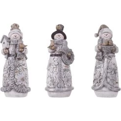 Transpac Resin Glitter Snowman Figurine Set Of 3 - Festive Christmas Decorative Objects For Holiday Cheer