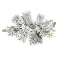 Transpac Artificial 26 In. Green Christmas Frosted Artificial Centerpiece