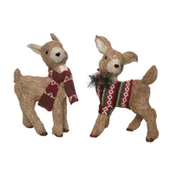 Transpac Foam Sisal Festive Deer Set Of 2 Christmas Home Decorations For Holiday Cheer And Decor