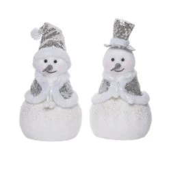 Transpac Foam Glitz Snowman Decor Set Of 2 Christmas Home Decorations Polyester Decorative Objects