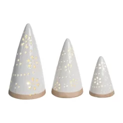 Transpac Ceramic Light Up White Cone Tree With Embossed Design Multicolor Tabletop Sculpture Battery Operated Christmas Decor