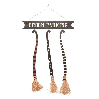 Transpac Wood 26.57 In. Multicolor Halloween Broom Parking Sign Decor 1 Transpac Wood 26.57 In. Multicolor Halloween Broom Parking Sign Decor