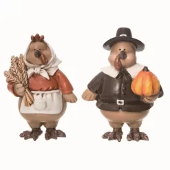 Transpac Set Of 2 Resin Pilgrim Turkey Figurines Colorful Fall Harvest Decor For Tabletop And Mantel Indoor Gifts