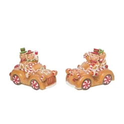 Transpac Gingerbread Car Decor Set Of 2 Colorful Christmas Tabletop Figurines Indoor Holiday Decorations Gift