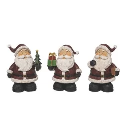 Transpac Resin Short Santa Figurines Set Of 3 Colorful Christmas Decorations For Home Tabletop And Mantel Indoor Use