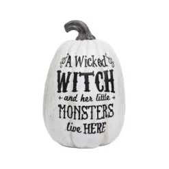 Transpac Resin Witch Pumpkin Decorative Object For Halloween - White Pumpkin Figurine For Tabletop Decor And Gifts