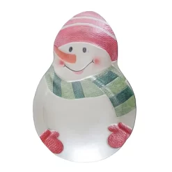 Transpac 14.96 In Multicolor Christmas Snowman Glass Platter Perfect For Holiday Serving And Festive Decor