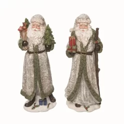 Transpac Large Resin Santa Figurines Set Of 2 Colorful Christmas Decor For Tabletop Mantel Indoor Holiday Gifts