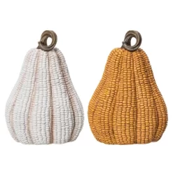 Transpac Tall Resin Corn Pumpkin Set Of 2 Decorative Sculptures Multicolor Fall Harvest Tabletop Decor For Autumn