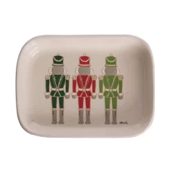 Transpac Ceramic Nutcracker Mini Dish Set Of 2 Multicolor Serving Trays For Christmas Tabletop Decor And Gift Giving