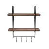Transpac Metal 27.56 In. Brown Double Shelf With Hooks