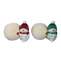Transpac Resin LED Snowman Decor Set Of 2 Multicolor Tabletop Figurines Battery Operated Christmas Decorations