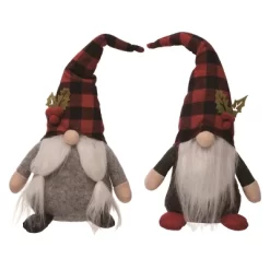 Transpac Christmas Plush Plaid Sitting Gnome Set Of 2 Christmas Home Decorations