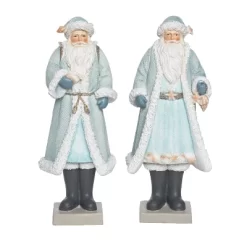 Transpac Large Coastal Blue Santa Decor Set Of 2 Christmas Home Decorations Resin Decorative Objects