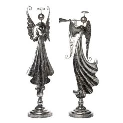 Transpac 21.5 In Silver Christmas Angel Decor Set Of 2 Elegant Metal Holiday Decorative Objects
