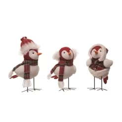 Transpac Plush Standing Bird Set Of 3 Christmas Home Decorations Polyester Decorative Objects For Holiday Cheer