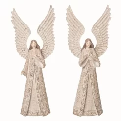 Transpac Elegant Angel Figurine Set Of 2 Resin Christmas Home Decorations Decorative Objects