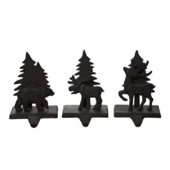 Transpac Iron Forest Scene Stocking Holder Set Of 3 Christmas Home Decorations For Holiday Cheer