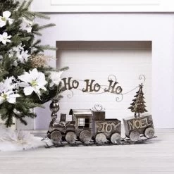 Transpac Metal Silver Train Decorative Sculpture For Christmas Tabletop Decor - Elegant Indoor Design For Holiday Charm