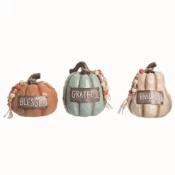 Transpac Resin Sentiment Pumpkin Set Of 3 Fall Harvest Home Decorations For Autumn Thanksgiving Decorative Objects
