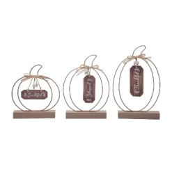 Transpac MDF Natural Cut Out Pumpkin With Tag Detail - Decorative Metal Object For Fall And Halloween Decor