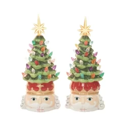 Transpac Ceramic Light Up Nutcracker Head Decor Set Of 2 Christmas Home Decorations For Festive Holiday Cheer