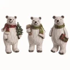 Transpac Set Of 3 Small Resin Happy Polar Bear Figurines Christmas Home Decorations