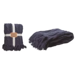 Transpac Polyester Blue Everyday Chunky Knitted Midnight Throw With Tassels